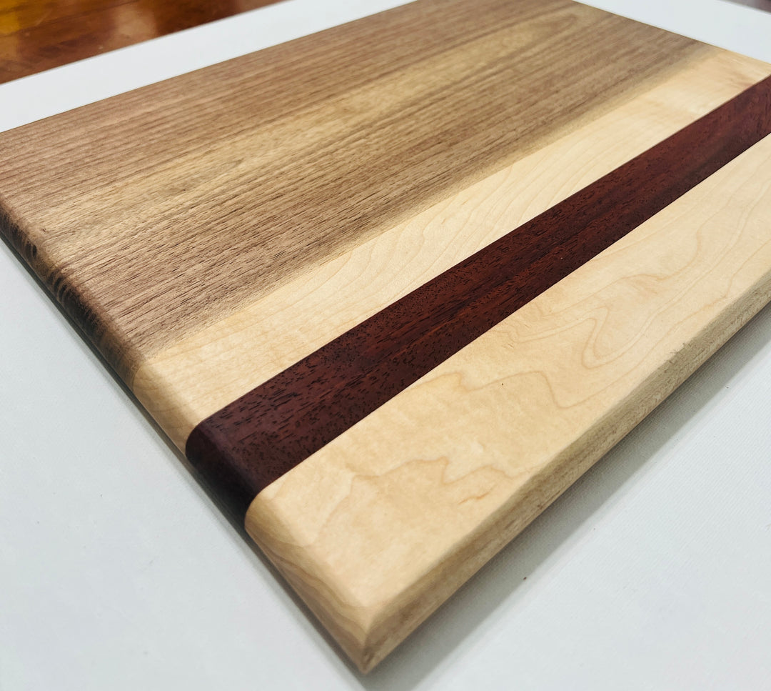 Beautiful Face Grain Walnut, Maple and Padauk Cutting Board