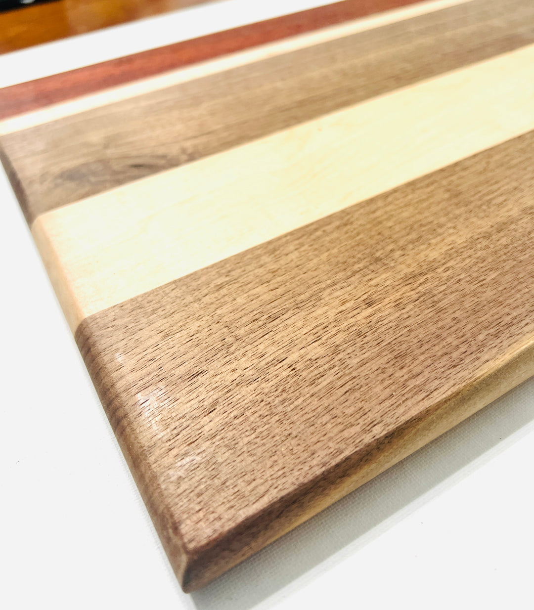 Beautiful Face Grain Walnut, Maple and Padauk Cutting Board