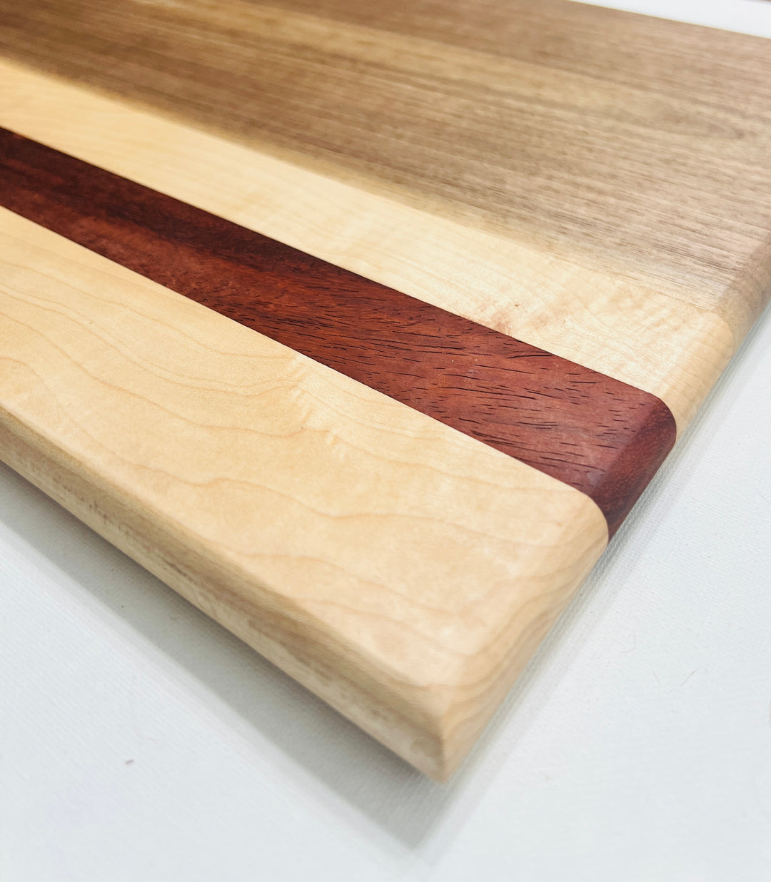 Beautiful Face Grain Walnut, Maple and Padauk Cutting Board