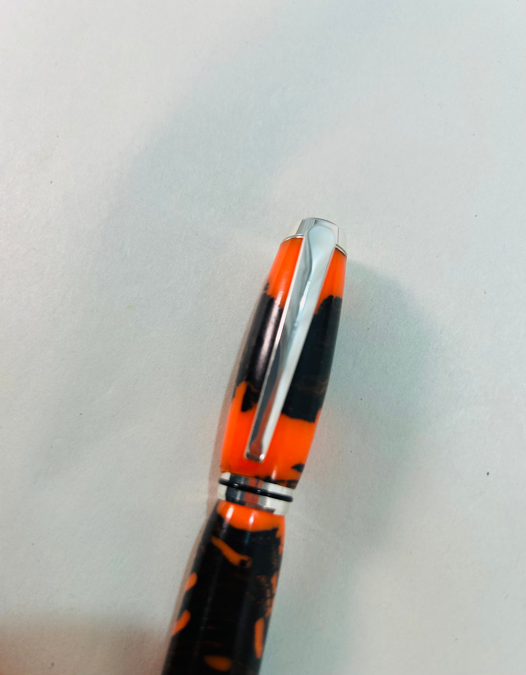 Pen Bright Orange Acrylic with Ebony Wood Ballpoint with Silver Hardware