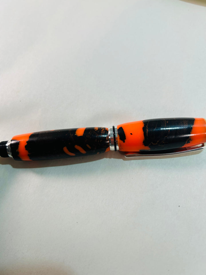 Pen Bright Orange Acrylic with Ebony Wood Ballpoint with Silver Hardware