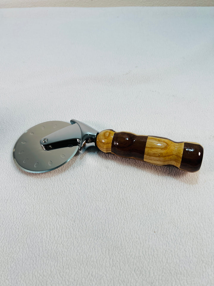 Pizza Cutter Walnut and Ash Wood Handle with Stainless Steel Rotary Blade