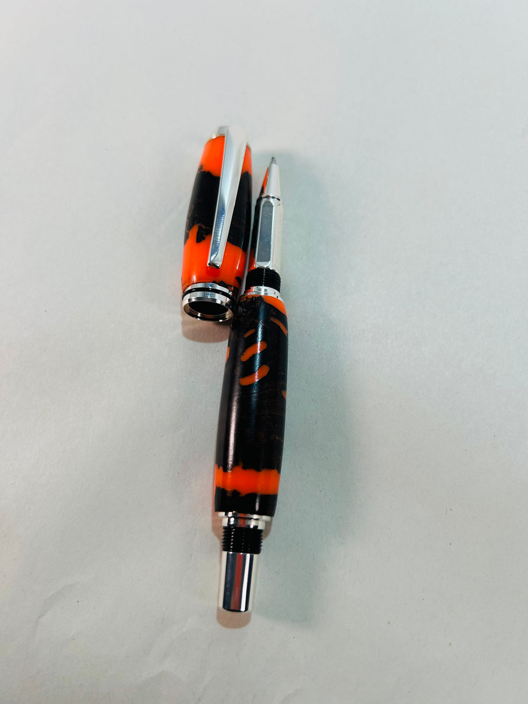 Pen Bright Orange Acrylic with Ebony Wood Ballpoint with Silver Hardware