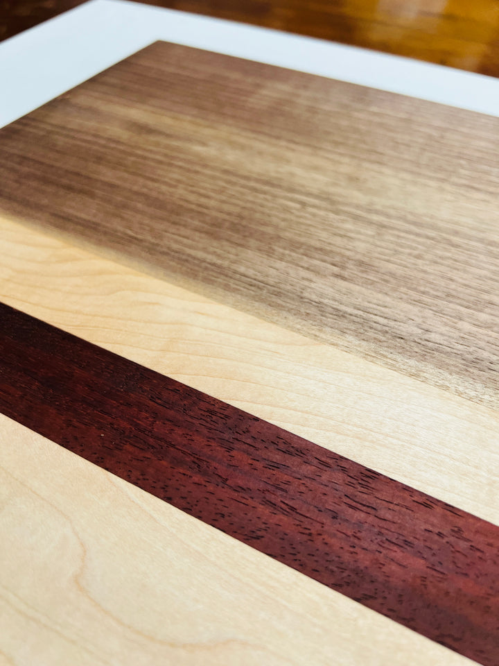 Beautiful Face Grain Walnut, Maple and Padauk Cutting Board