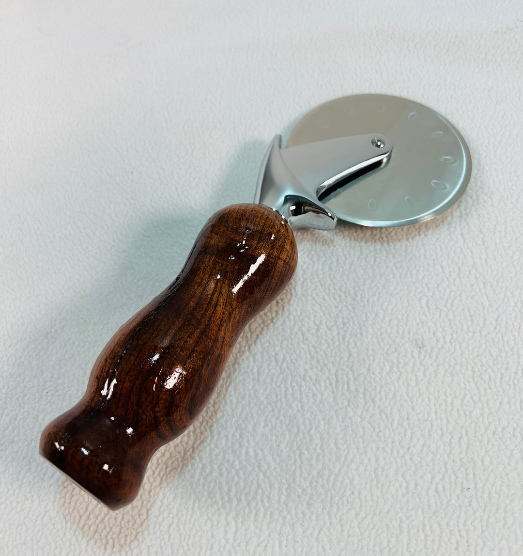 Pizza Cutter Turquoise Resin Acrylic with Mesquite Burl Handle with Stainless Steel Rotary Blade