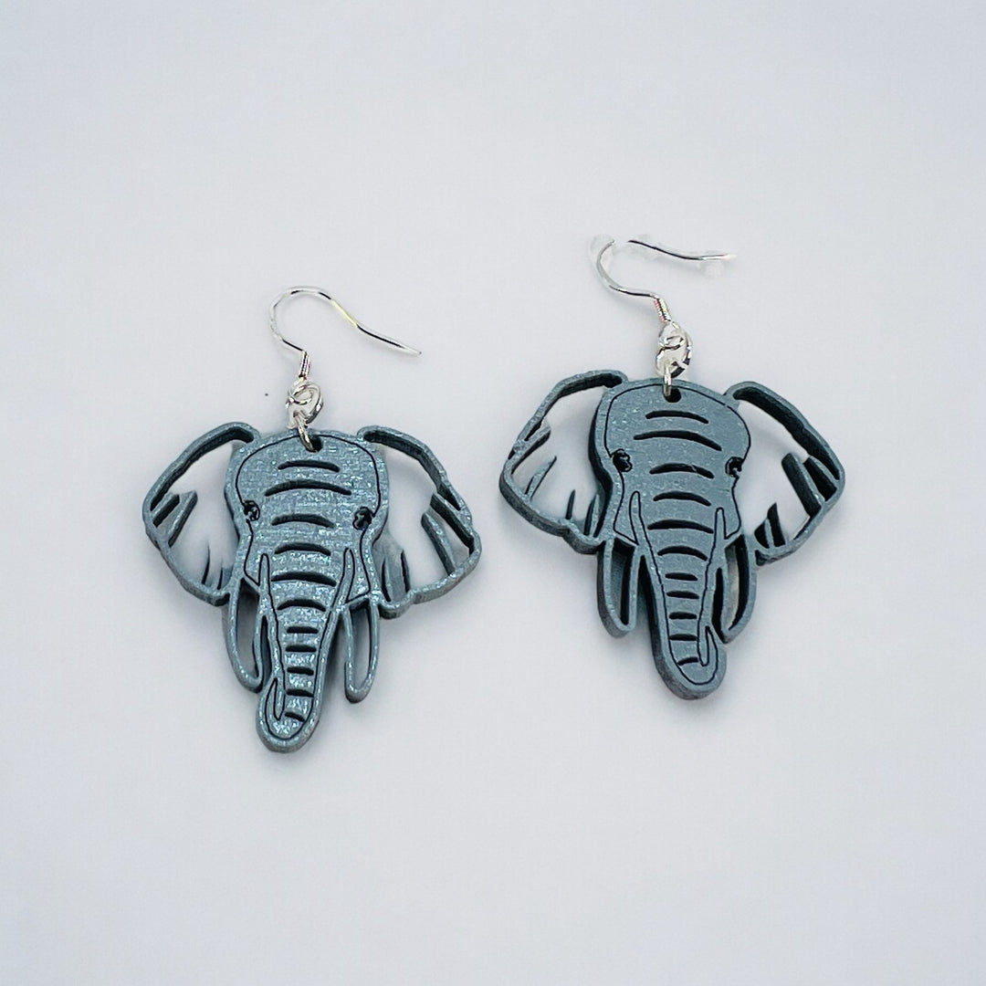 Earrings Wood Elephant Dangle Drop