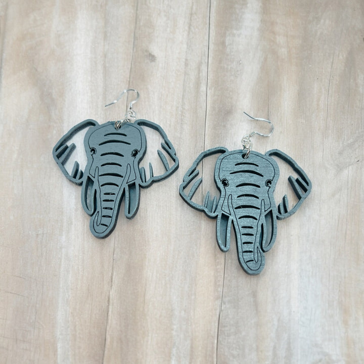 Earrings Wood Elephant Dangle Drop