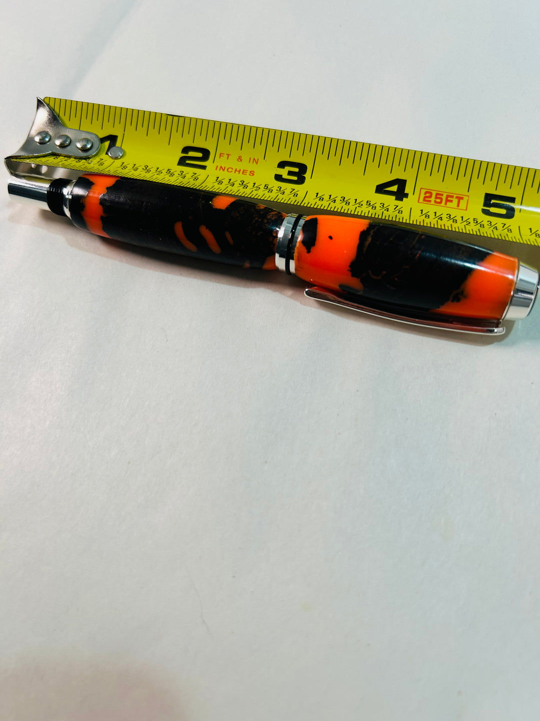 Pen Bright Orange Acrylic with Ebony Wood Ballpoint with Silver Hardware