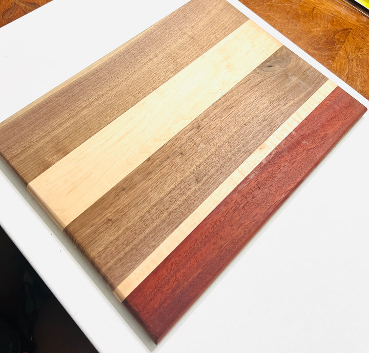 Beautiful Face Grain Walnut, Maple and Padauk Cutting Board