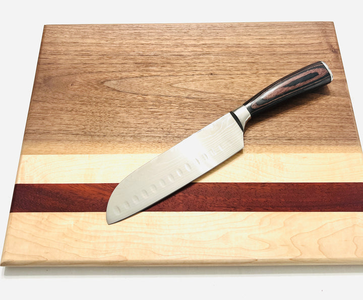 Beautiful Face Grain Walnut, Maple and Padauk Cutting Board