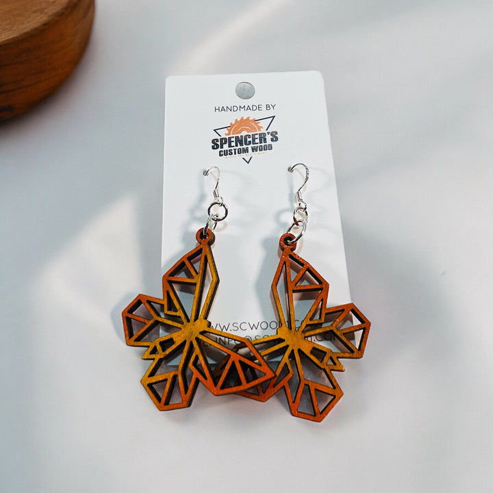 Earrings Wood Butterfly Light Golden Yellow and Bright Orange Dangle Drop Ear Hook