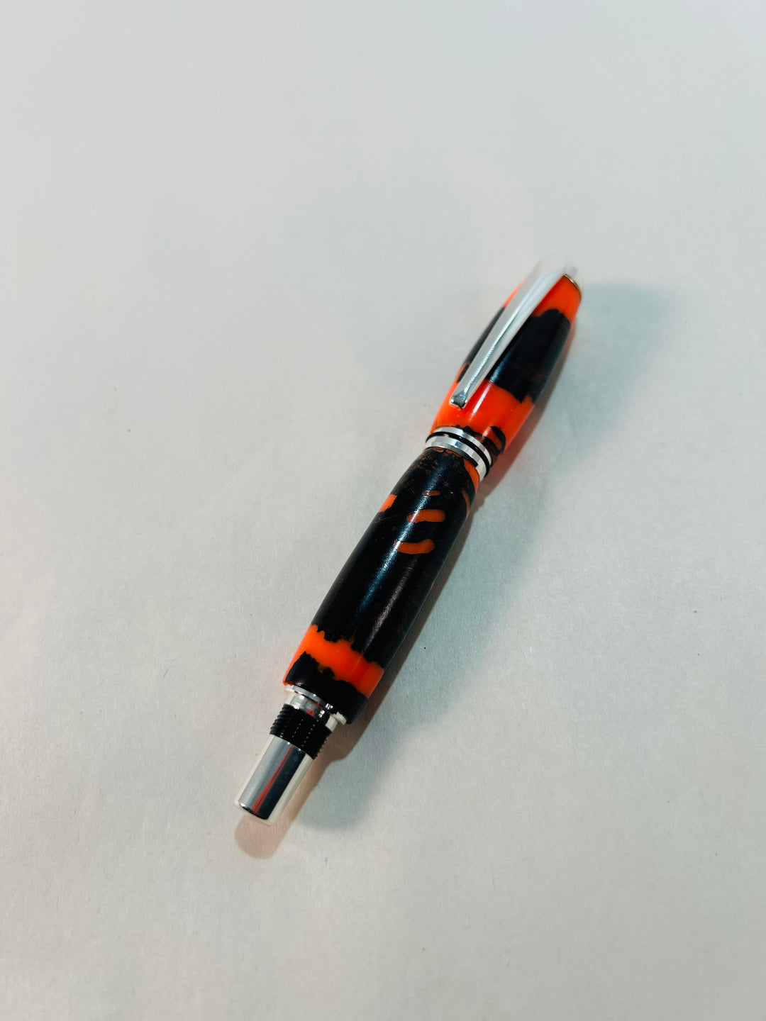 Pen Bright Orange Acrylic with Ebony Wood Ballpoint with Silver Hardware