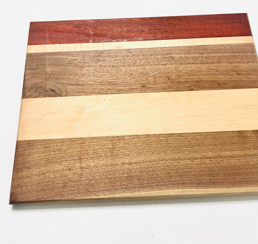 Beautiful Face Grain Walnut, Maple and Padauk Cutting Board