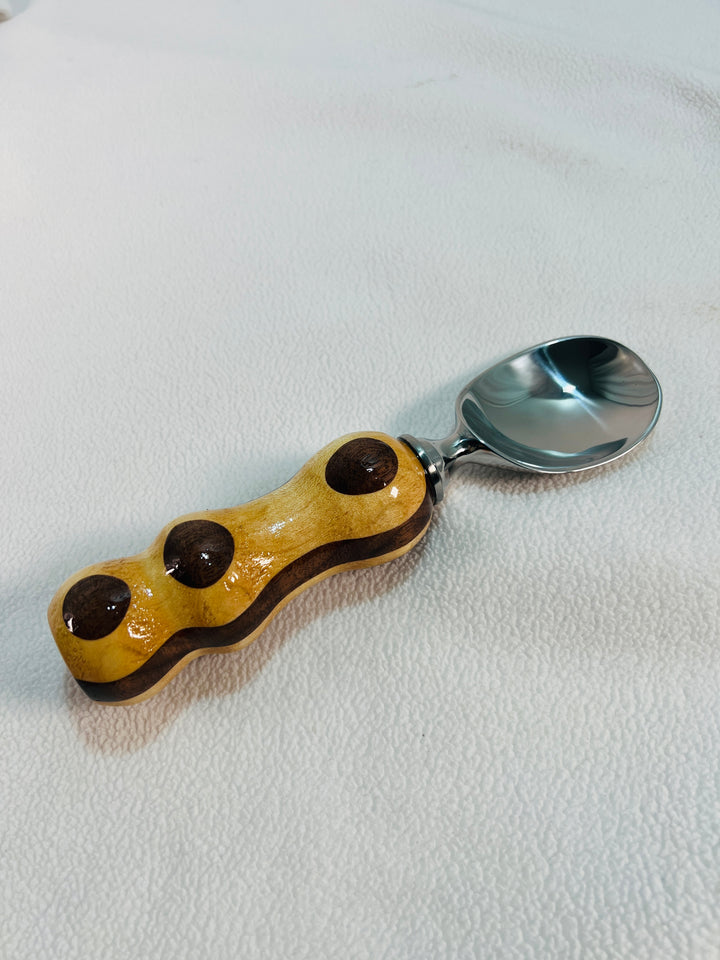 Ice Cream Scoop Maple and Walnut Pecan Wood Handle with Paddle Stainless Steel Scoop