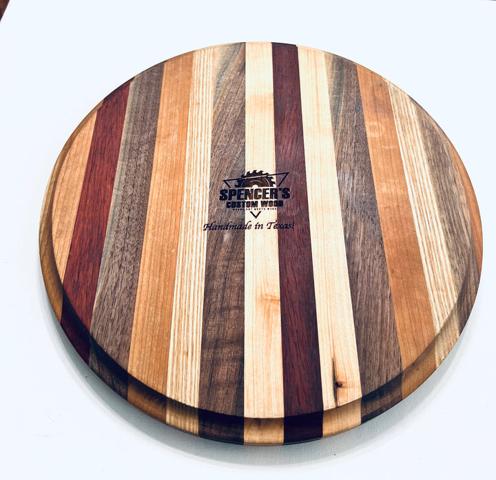 Lovely Round Circle Stripe Edge Grain Cutting Board