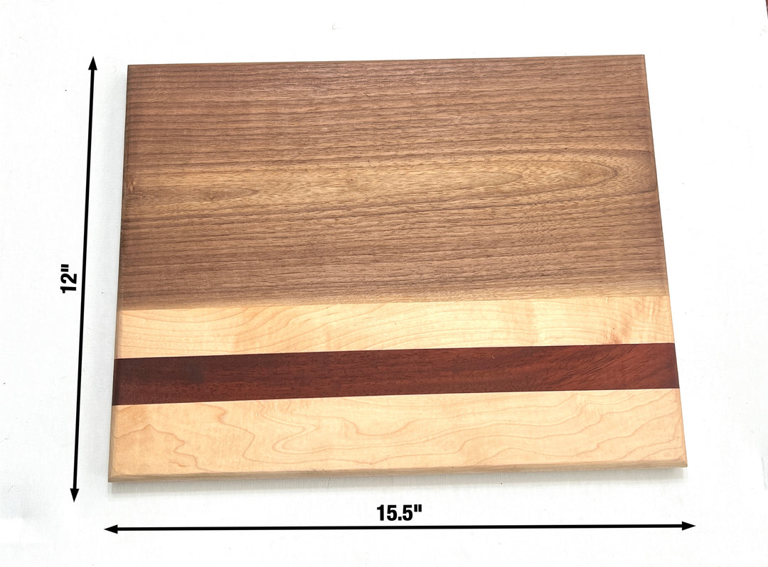 Beautiful Face Grain Walnut, Maple and Padauk Cutting Board