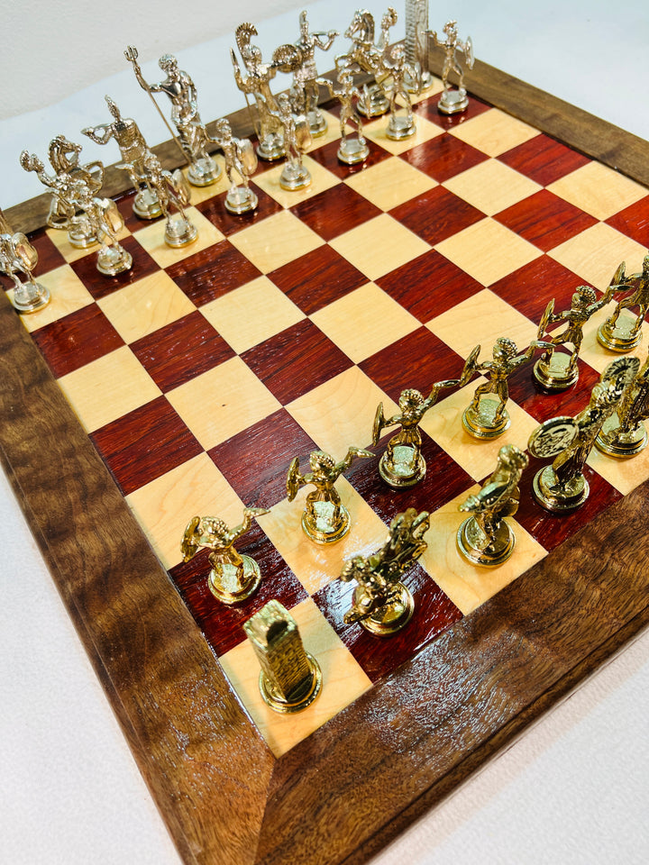 Chess Set Handmade Greek Mythology Chess Set Multi Exotic Woods w/ Chessmen Included