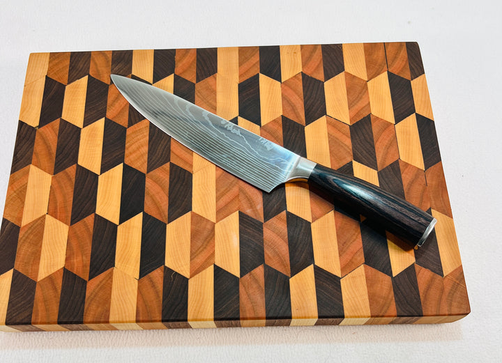 Gorgeous 3D effect Cutting board Walnut, Cherry & Maple End Grain Cutting board