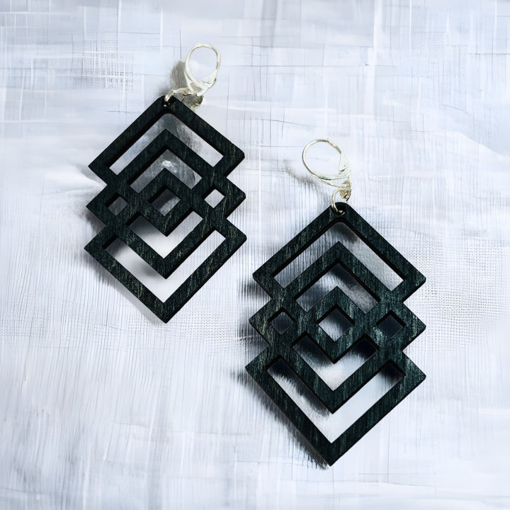 Earrings Wood Geometric Modern Dangle Drop