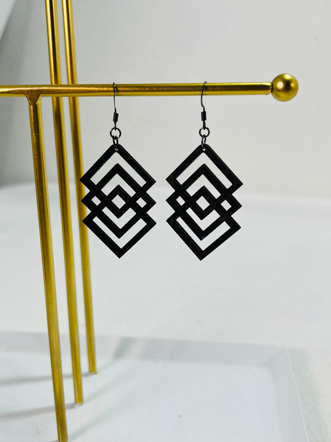 Earrings Wood Geometric Modern Dangle Drop