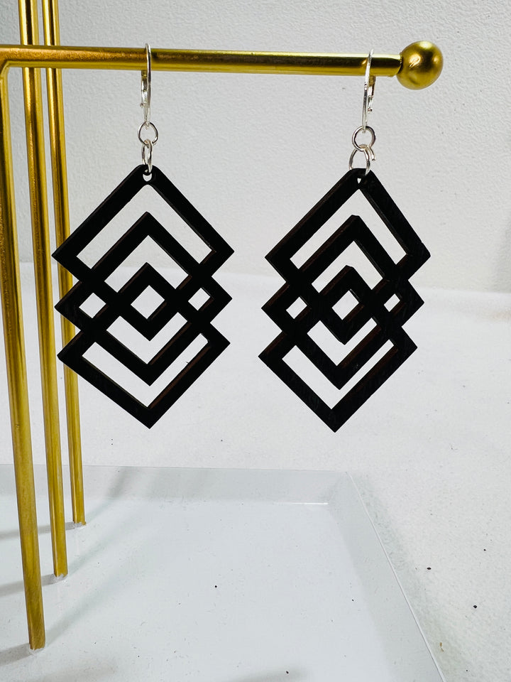 Earrings Wood Geometric Modern Dangle Drop