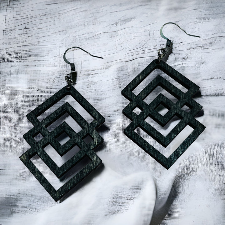 Earrings Wood Geometric Modern Dangle Drop